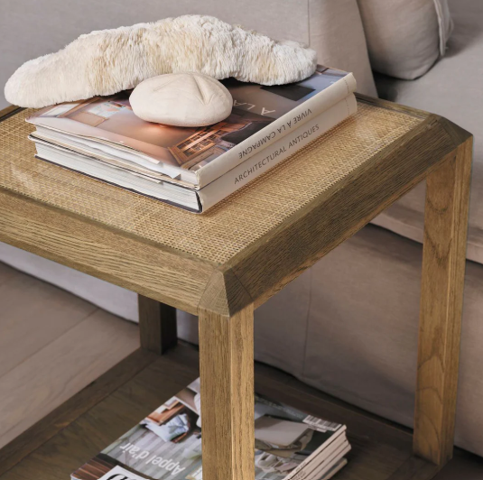 Oak & Rattan top side table