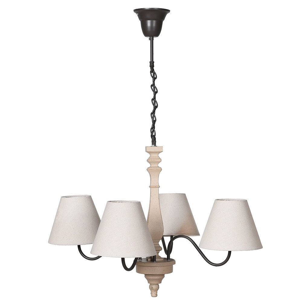 Beige Linen 4 Arm Chandelier