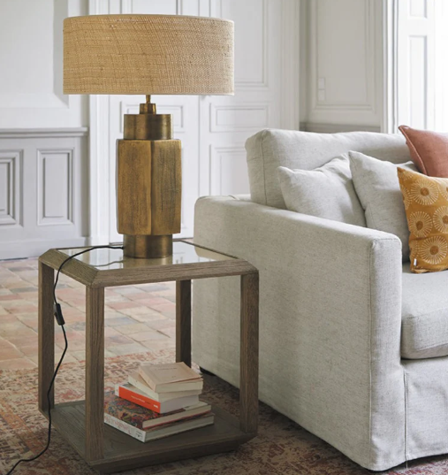 Oak & Rattan top side table