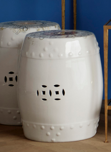 Ceramic Stool - Pink on White Pattern