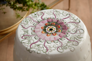 Ceramic Stool - Pink on White Pattern
