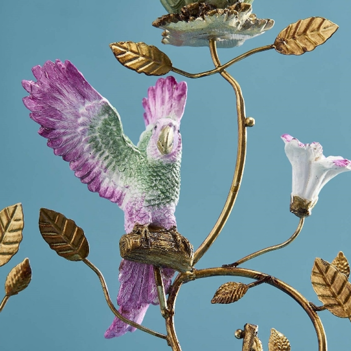 Pink & Green Parrot Candle Holder