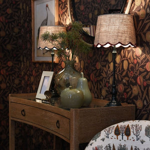 Slim Lamp with Red Scalloped Linen Shade