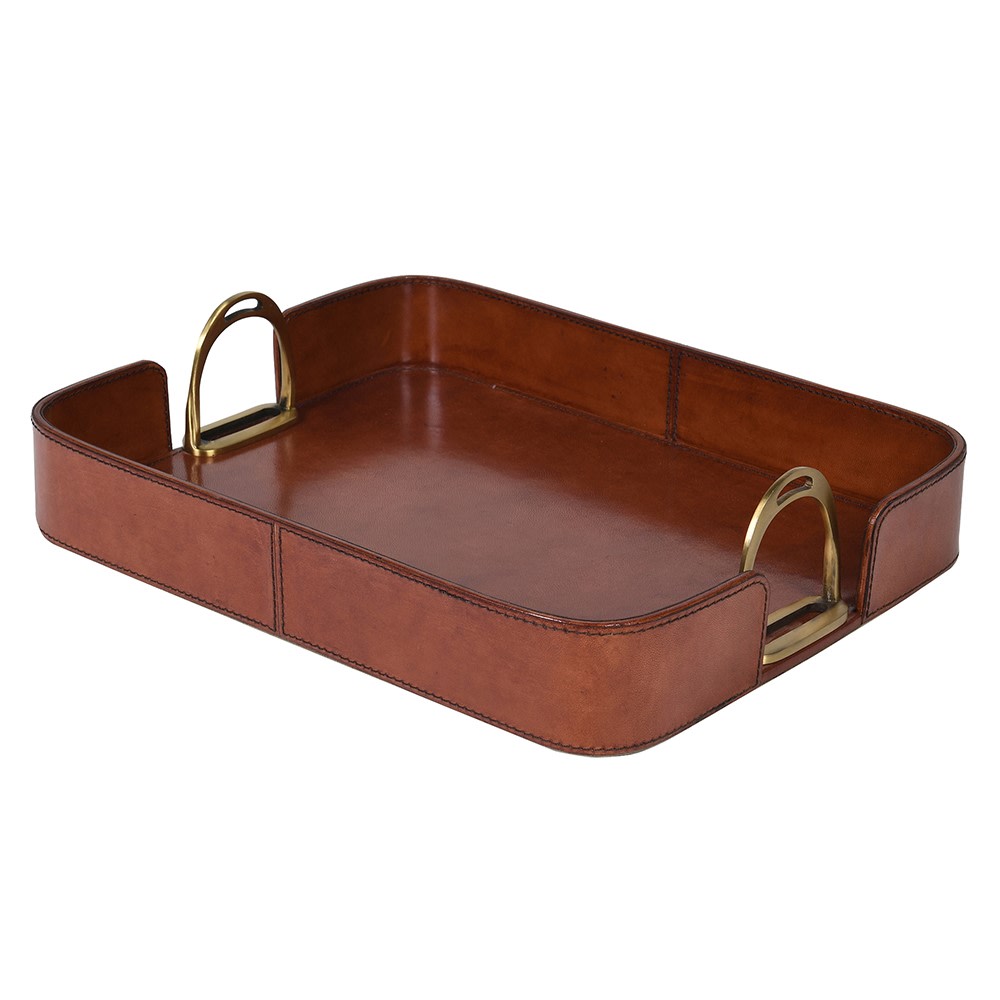 Leather Tray with Stirrup Handle