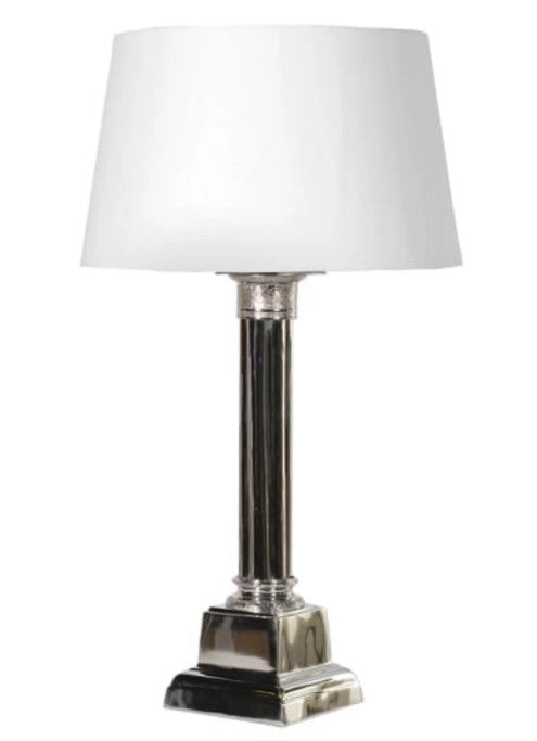 Nickel Column Lamp with White Shade