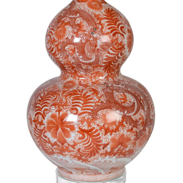 Orange Bulbous Patterned Table Lamp with Shade