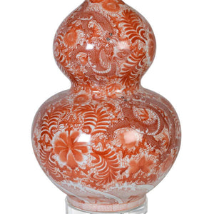 Orange Bulbous Patterned Table Lamp with Shade