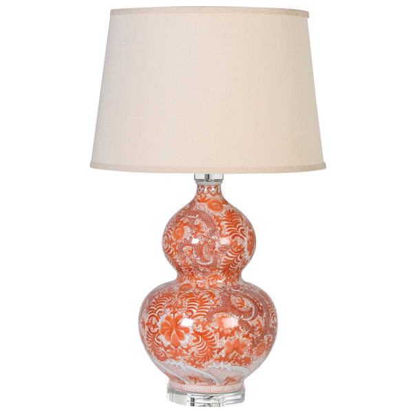 Orange Bulbous Patterned Table Lamp with Shade