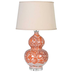 Orange Bulbous Patterned Table Lamp with Shade