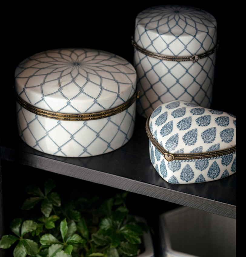 Porcelain Blue Star Flower Box (Tall)