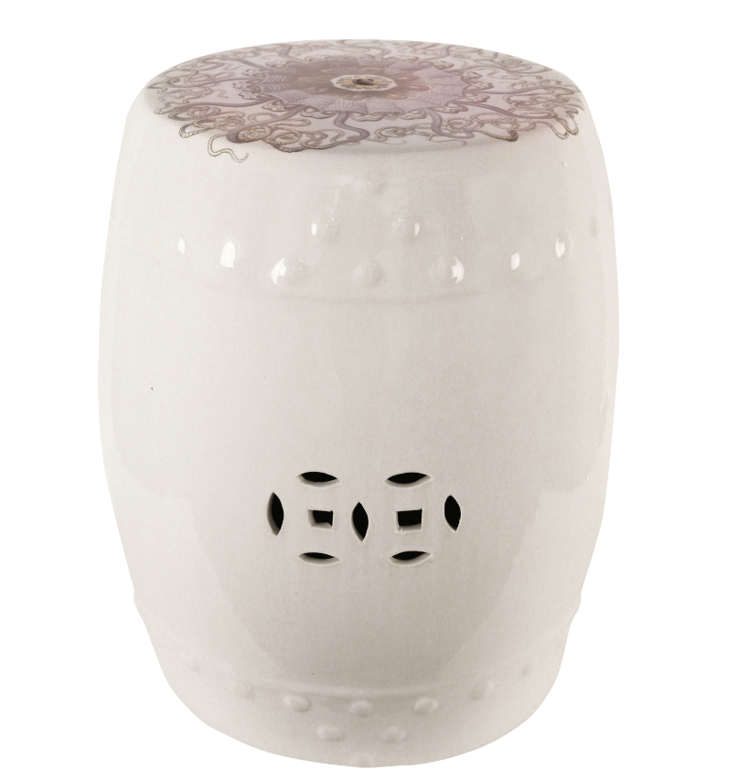 Ceramic Stool - Pink on White Pattern
