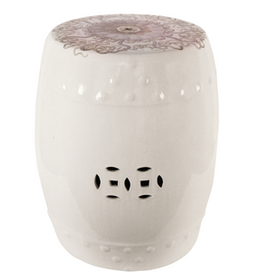 Ceramic Stool - Pink on White Pattern
