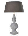Grey Washed Bulbous Wooden Lamp with Grey Shade