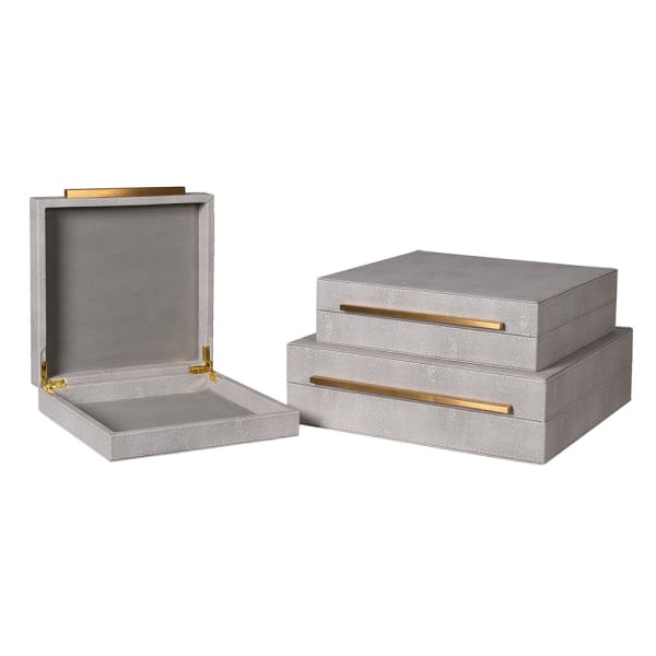 Set of 3 Ivory Faux Shagreen Trinket Boxes
