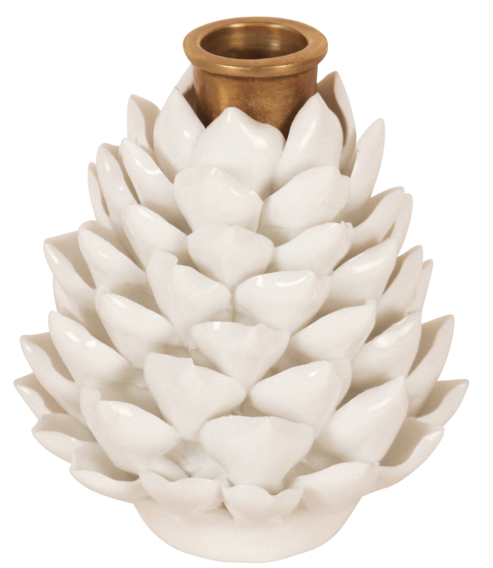 Porcelain Artichoke Candle Holder - White