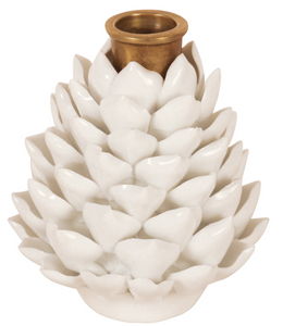 Porcelain Artichoke Candle Holder - White